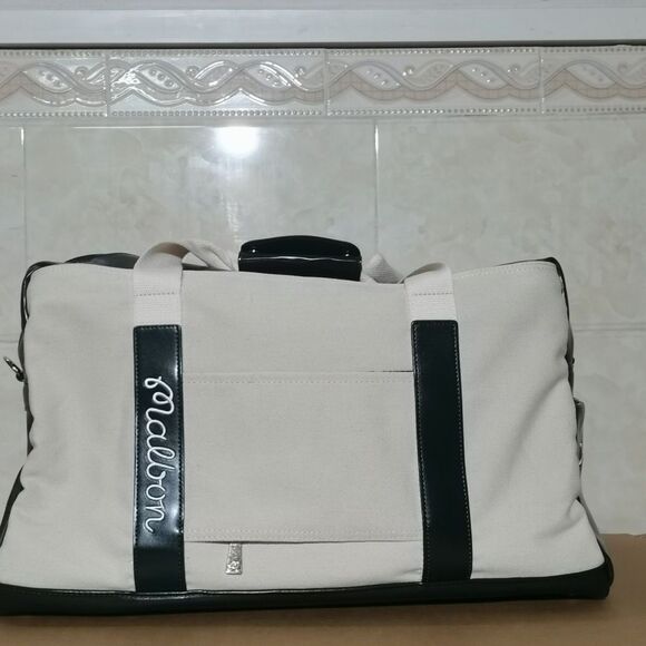 Malbon Golf Green White Travel Duffle Bag Weekender Carry Pre-owned - Picture 4 of 4